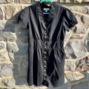 Isaac Mizrahi Black Swiss Dot Midi Short Puff Sleeve Dress XL